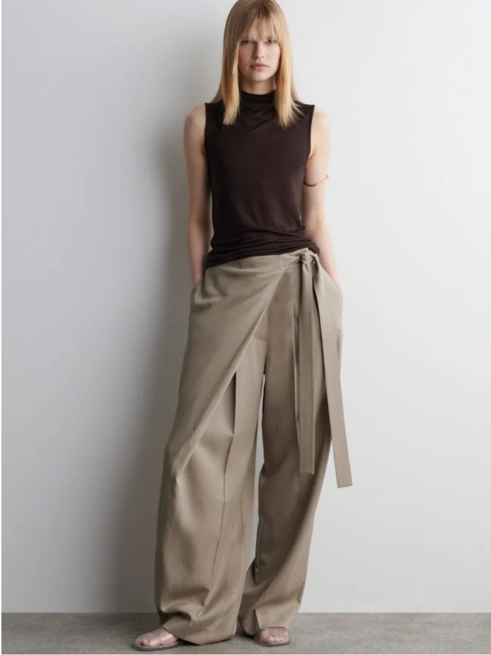 COS Wrap Wide-Leg Pants in Taupe